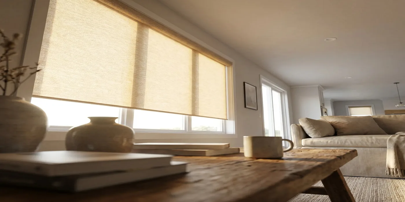 Soft natural light filtering through Hunter Douglas honeycomb cellular shades in a Longmont living room